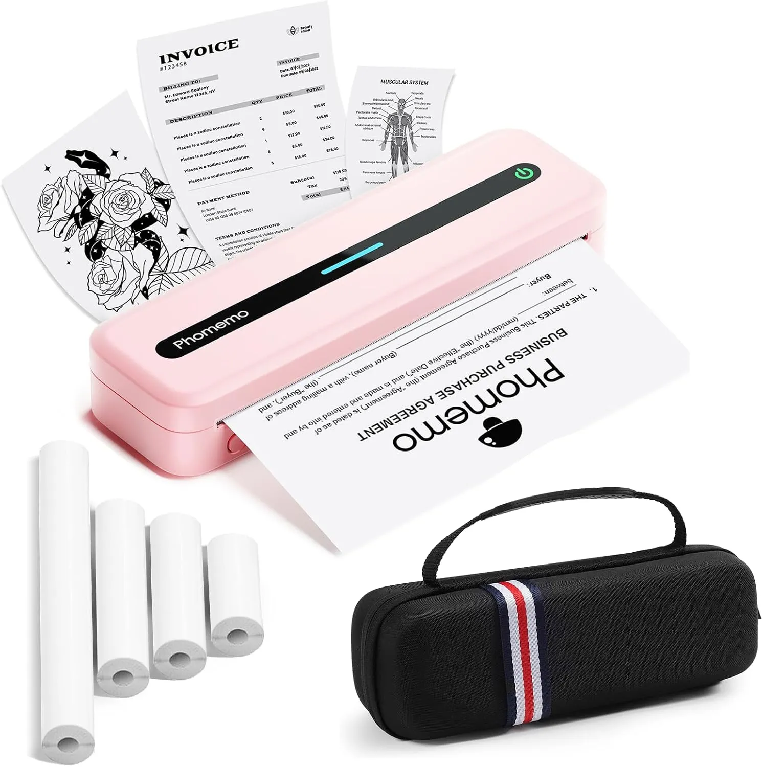 🖨️ Compact Phomemo Printer Set   Paper Rolls   Case 🖨️