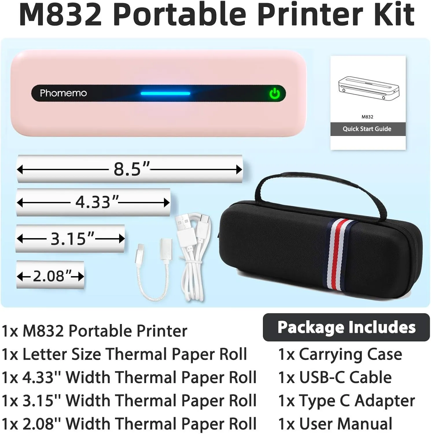 🖨️ Compact Phomemo Printer Set   Paper Rolls   Case 🖨️