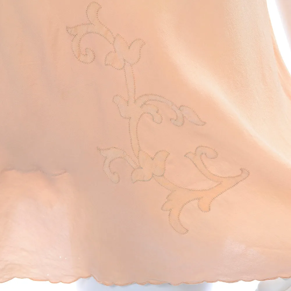 1930's Peach Silk Short Embroidered Chemise Size S/M