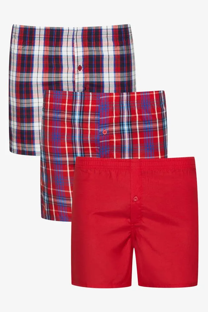 3 Pack Check Boxers Red