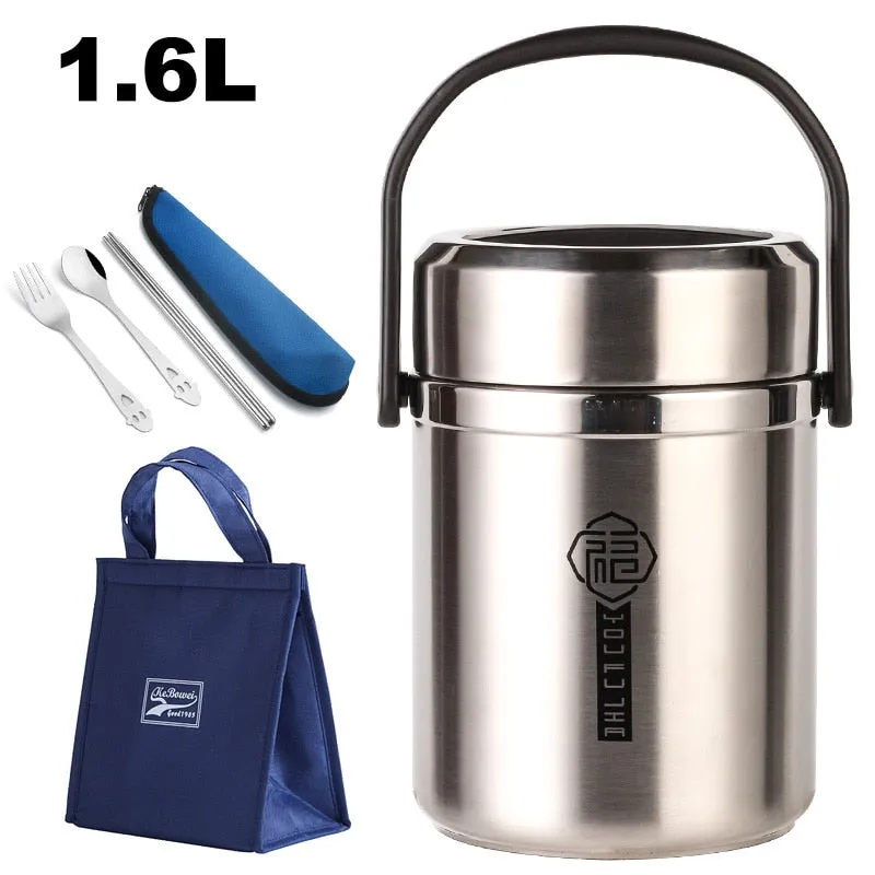 6 Hours Thermal Vacuum Lunch Box 304 Stainless Steel Insulated Worker Adult Food Container Large Picnic Student Bento Box Set