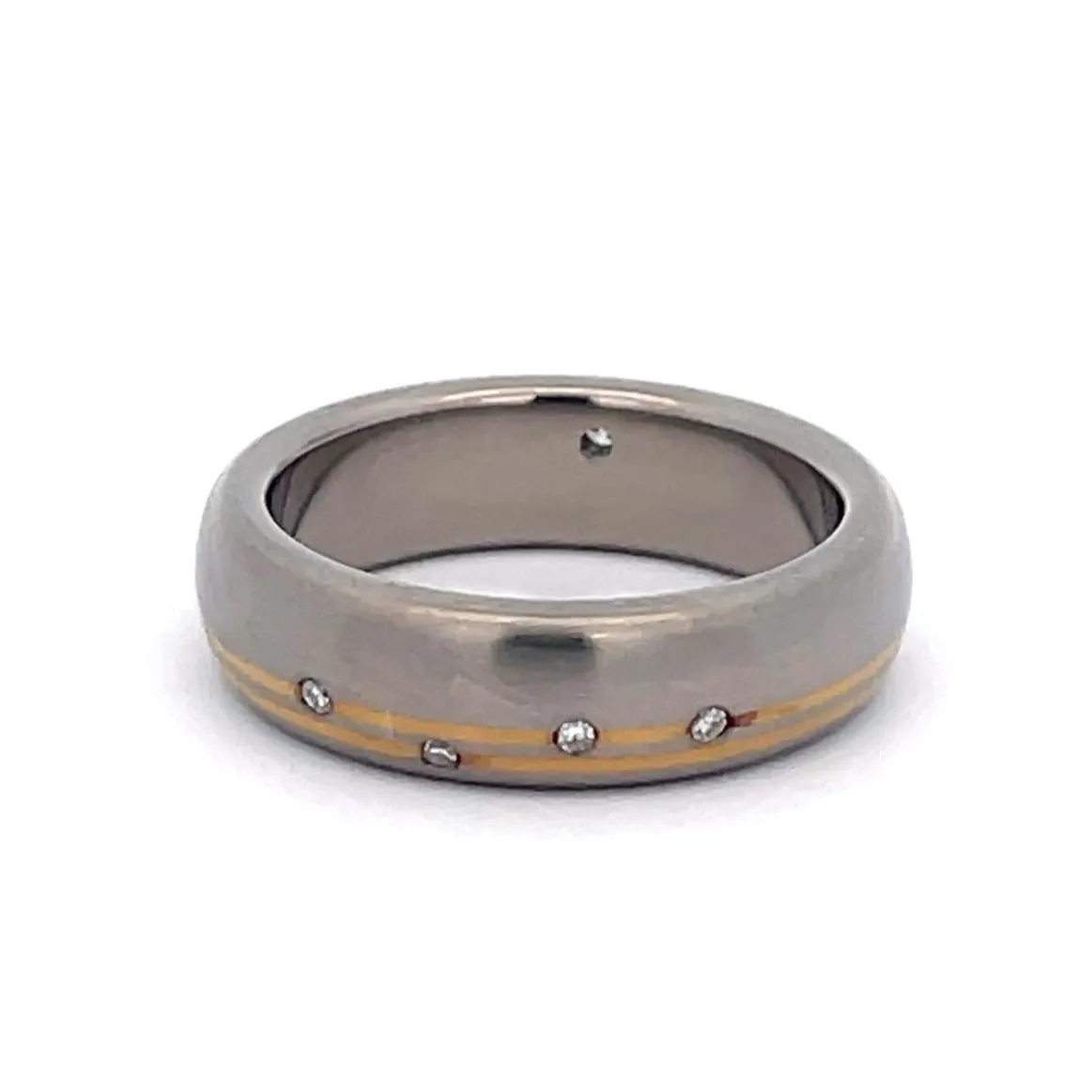 6mm Titanium & Yellow Gold & Diamond Ring Size N 1/2