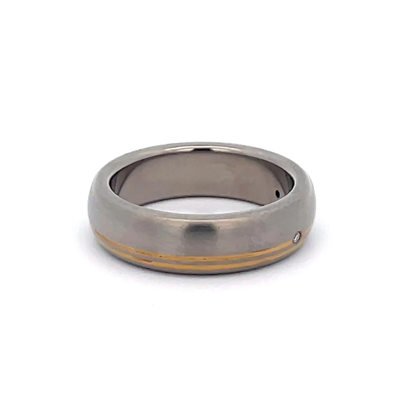 6mm Titanium & Yellow Gold & Diamond Ring Size N 1/2