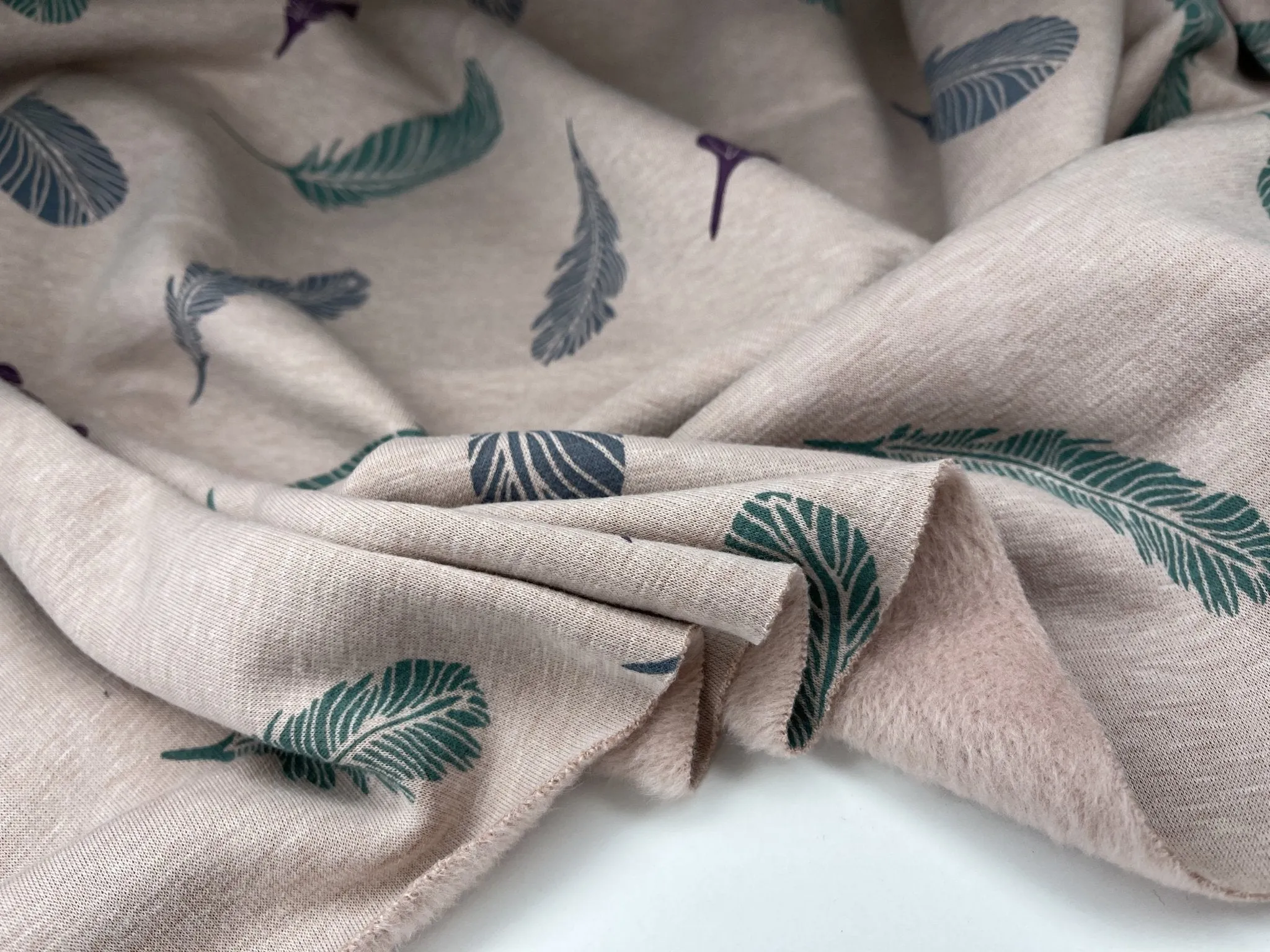 Alpine Fleece Feathers Print  Fabric