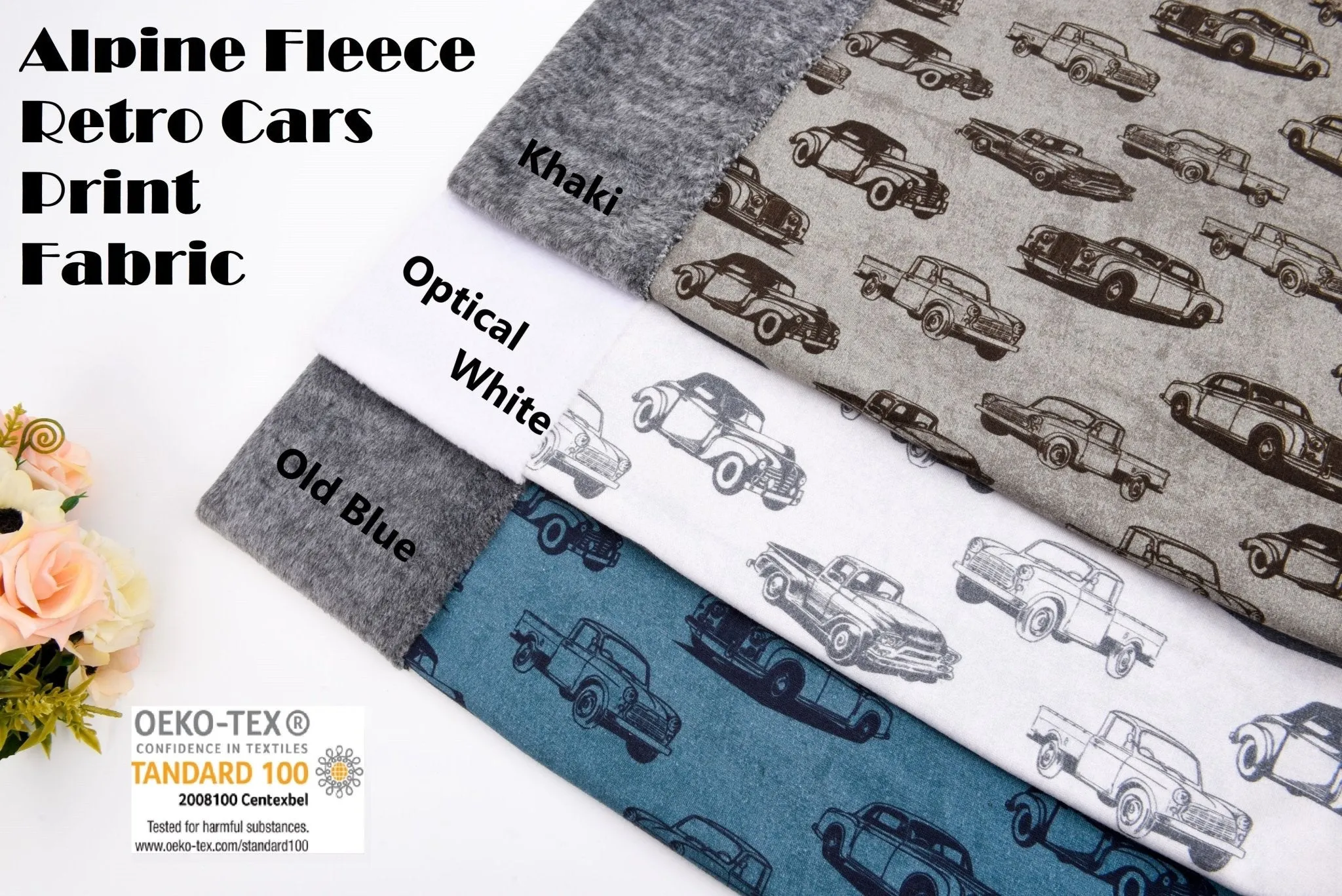 Alpine Fleece Retro Cars  Print Fabric - 5006