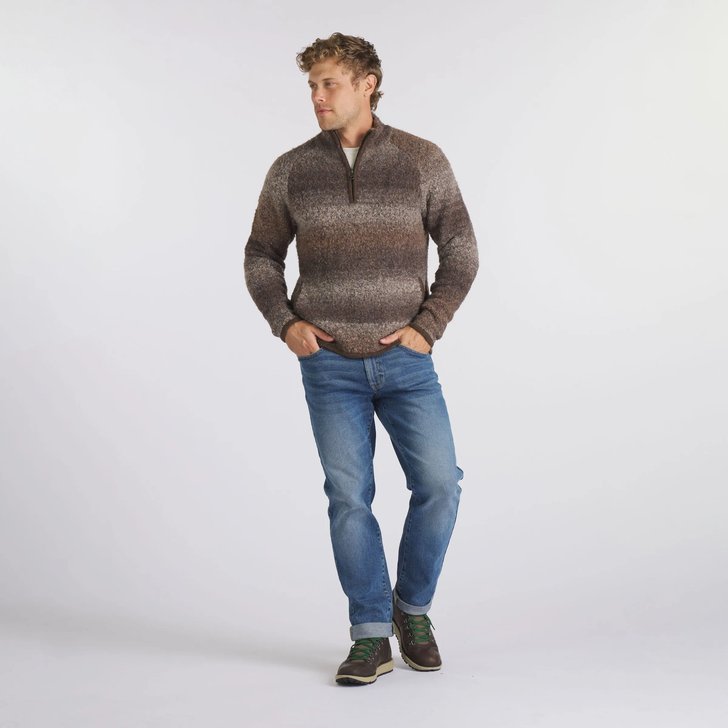 Ambassador Boucle Half Zip Sweater - Brown