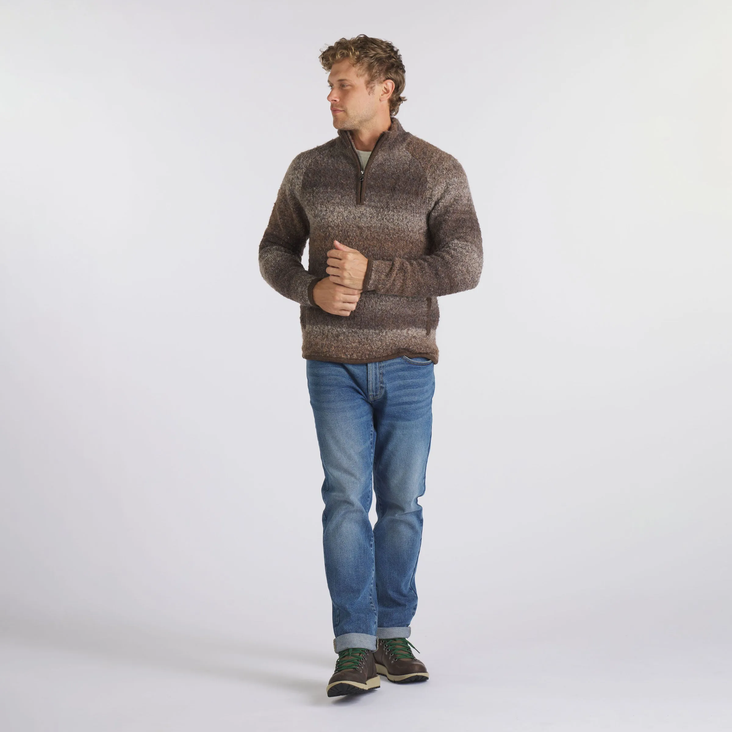 Ambassador Boucle Half Zip Sweater - Brown