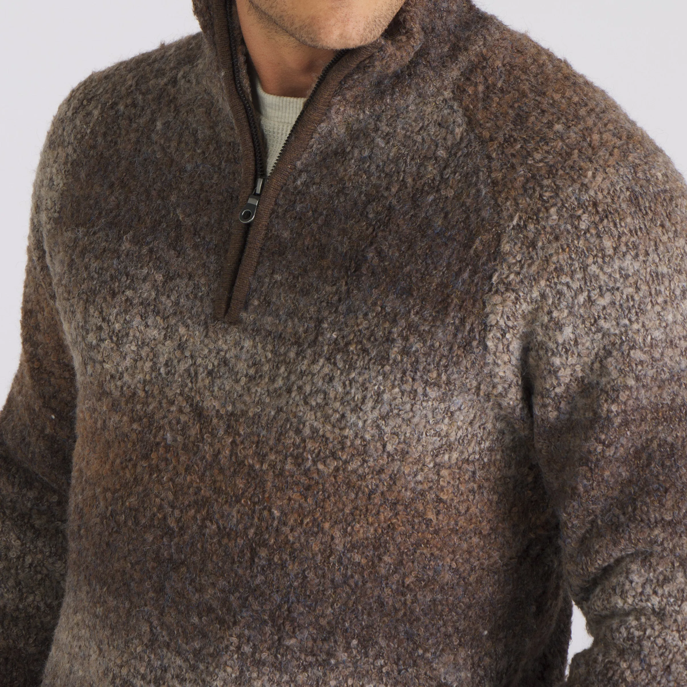 Ambassador Boucle Half Zip Sweater - Brown