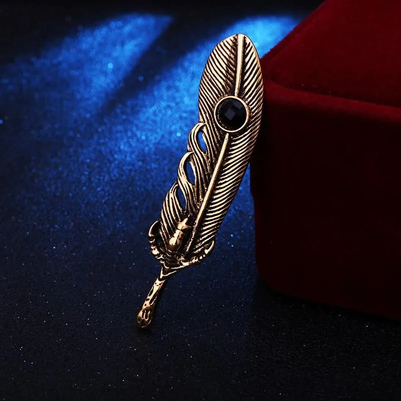 Antique Metal Feather Lapel Pin