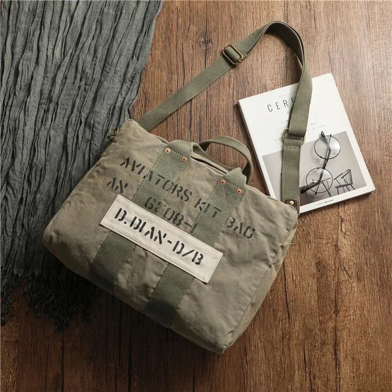 Army Green Canvas Mens Pilot Bag Canvas WWII Bag Canvas Army Weekender Bag Travel Bag for Men