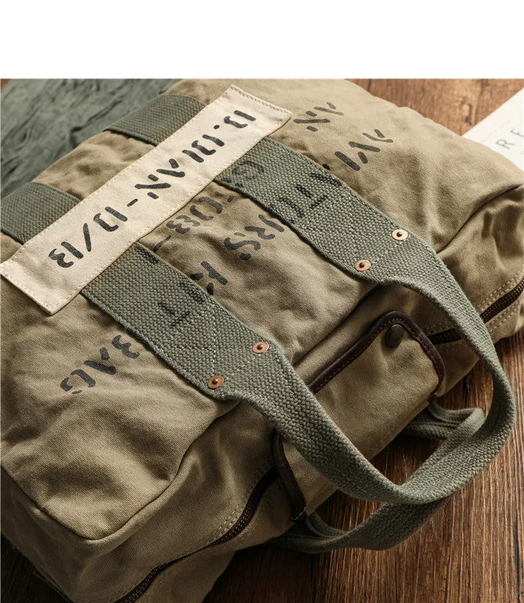 Army Green Canvas Mens Pilot Bag Canvas WWII Bag Canvas Army Weekender Bag Travel Bag for Men