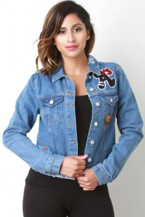 A's Distress Patch Denim Jacket