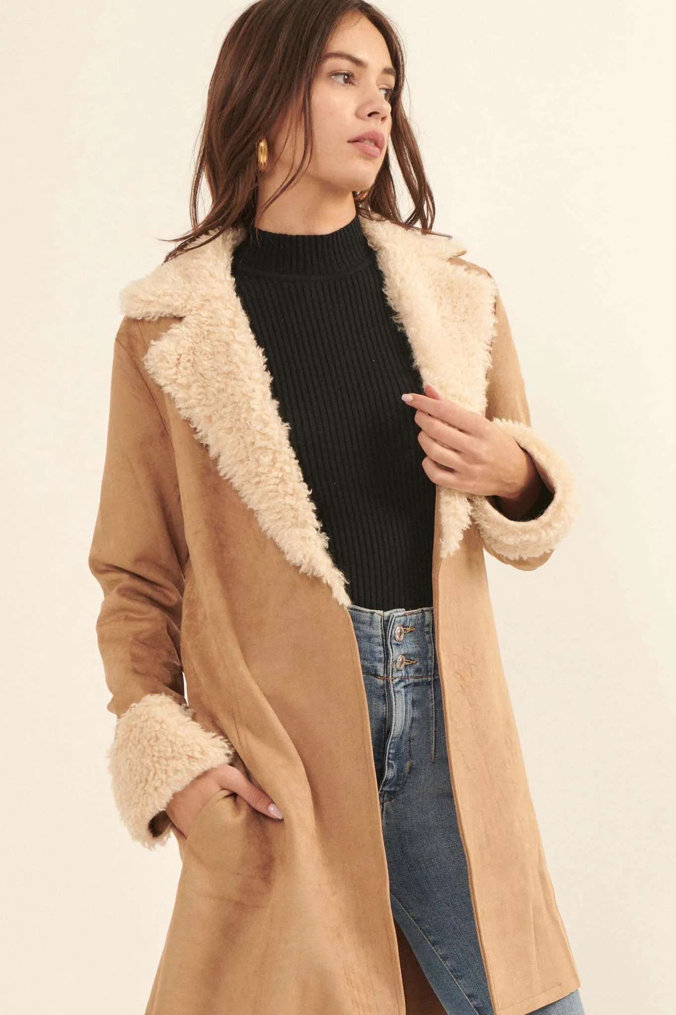 Backstage Pass Belted Faux Shearling Jacket