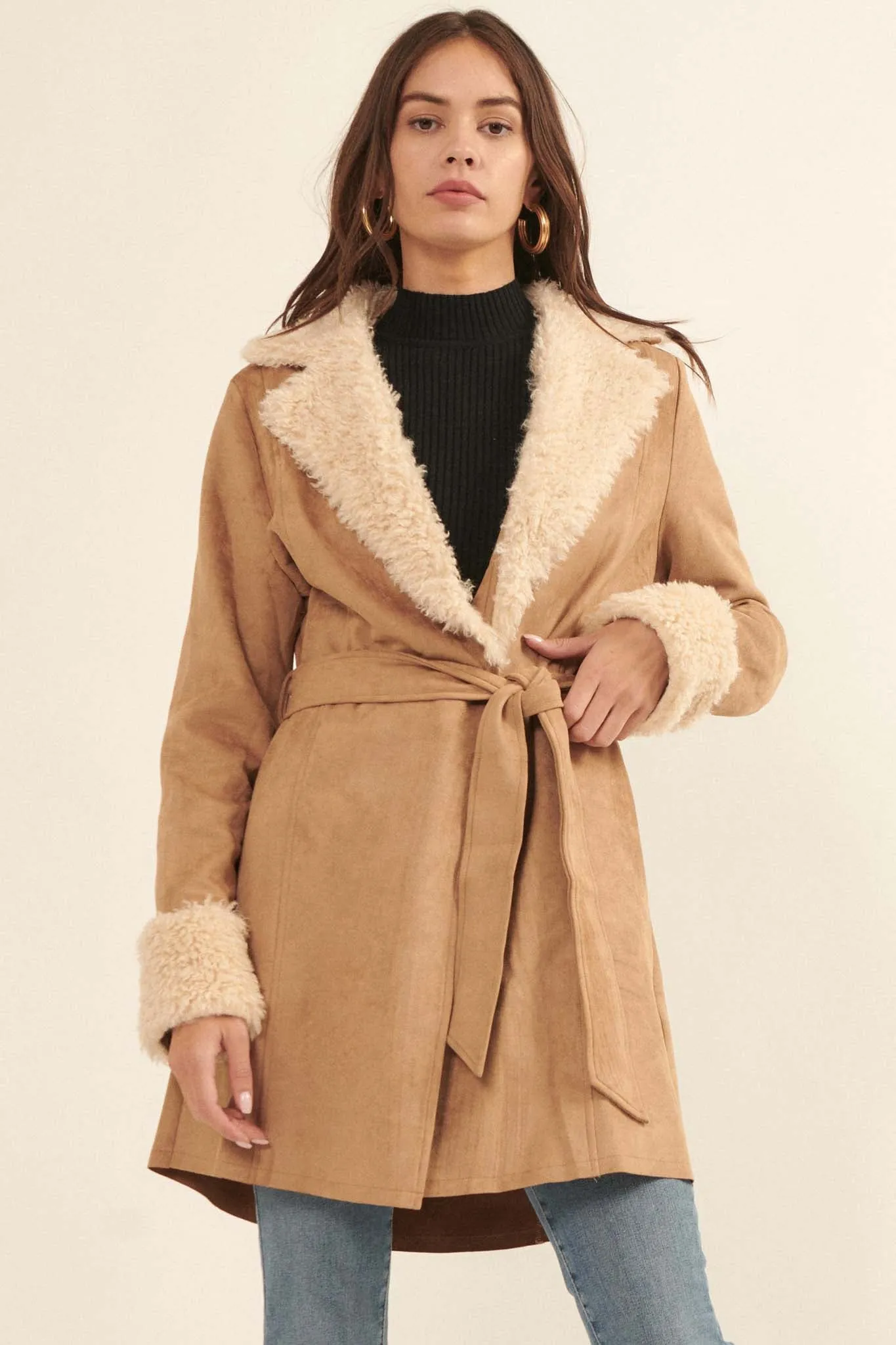 Backstage Pass Belted Faux Shearling Jacket