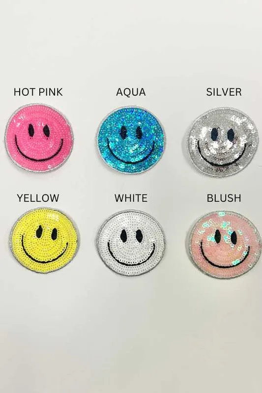 Baseball Cap with Sequin Smiley Face Patch