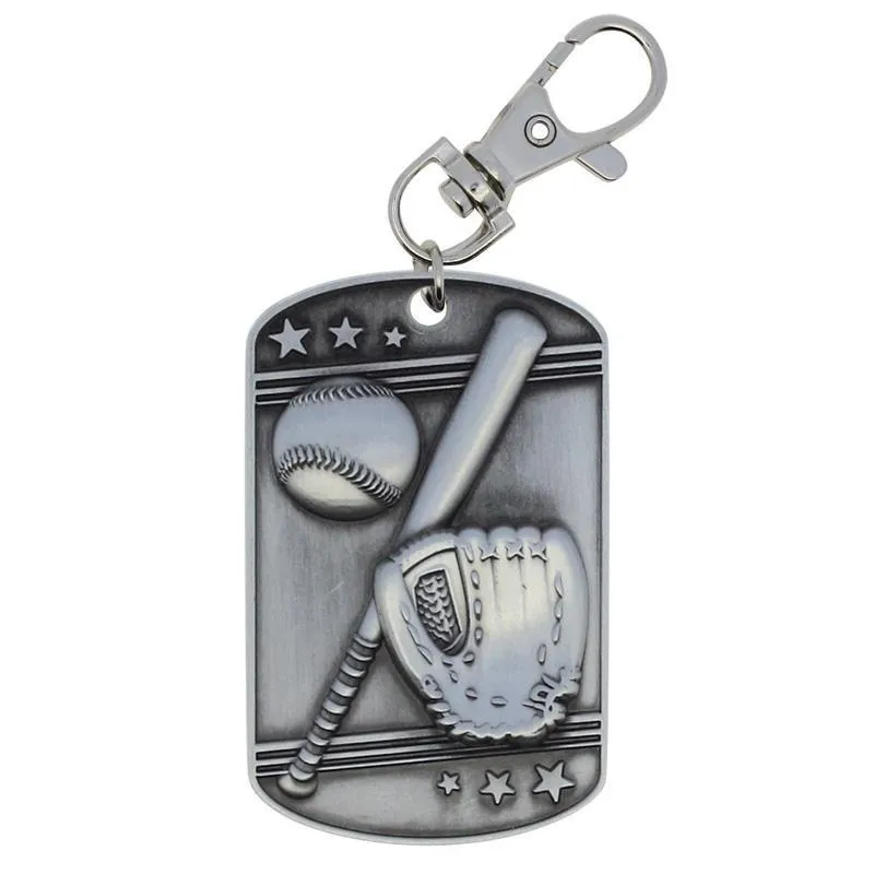 Baseball Dog Tag Zipper Pull Silver