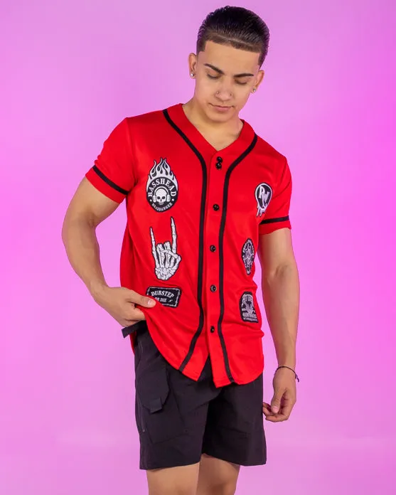 Basshead On Fire Patch Red Baseball Jersey