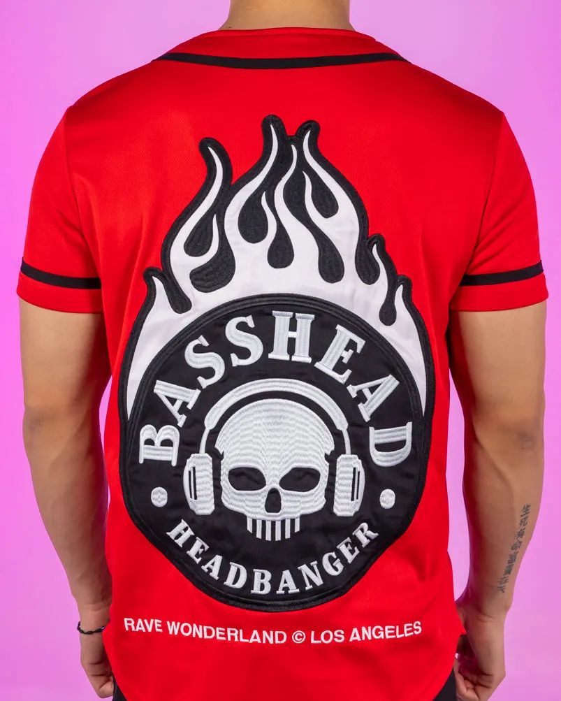 Basshead On Fire Patch Red Baseball Jersey