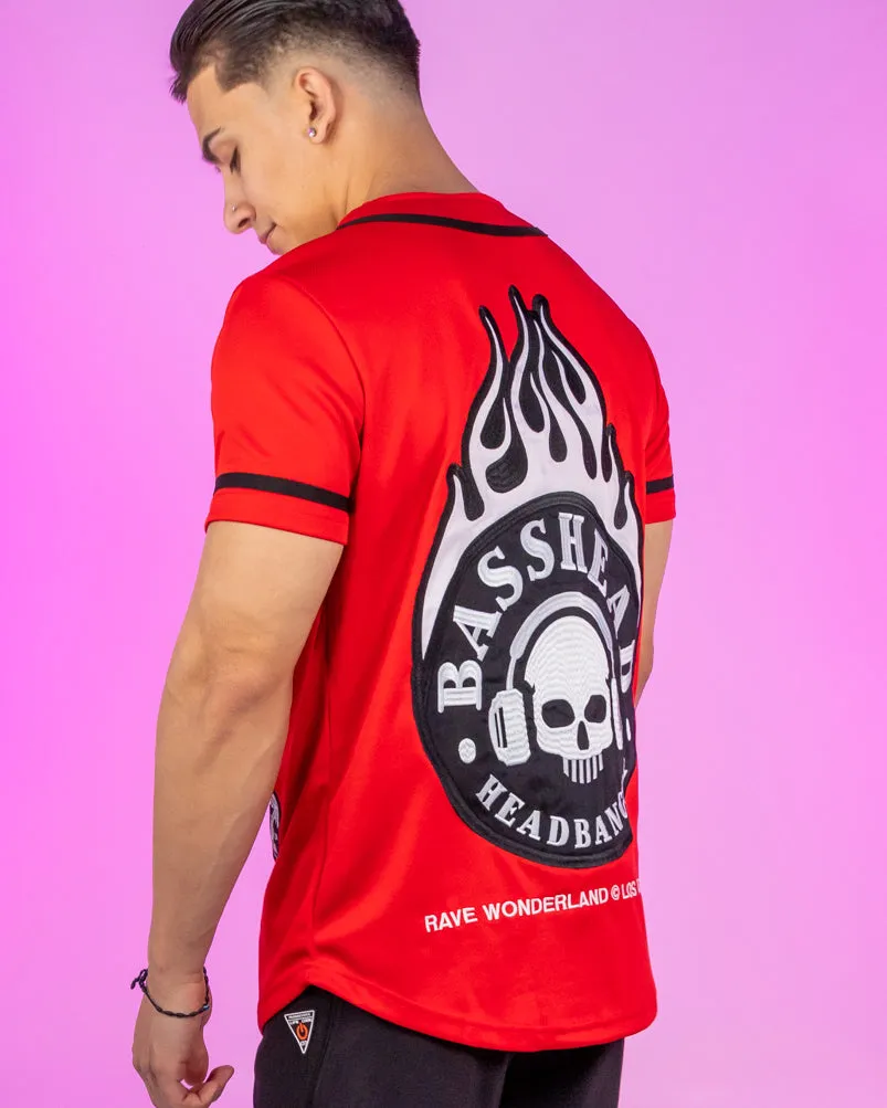 Basshead On Fire Patch Red Baseball Jersey