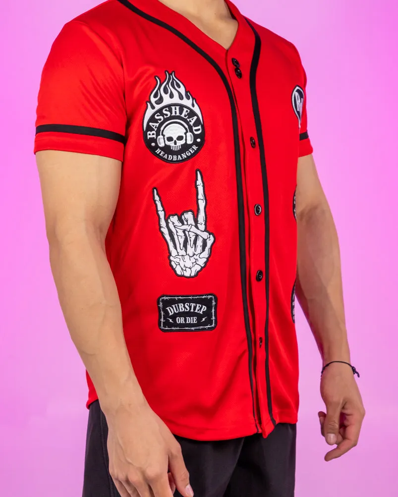 Basshead On Fire Patch Red Baseball Jersey