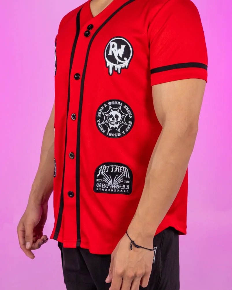 Basshead On Fire Patch Red Baseball Jersey