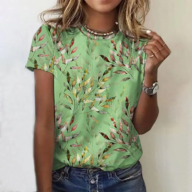 BerryBetty - Casual Leaf Print T-Shirt