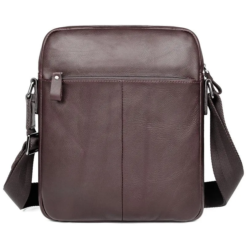 Black Cool Leather Large Zipper Messenger Bag Vertical Brown Side Bag For Men