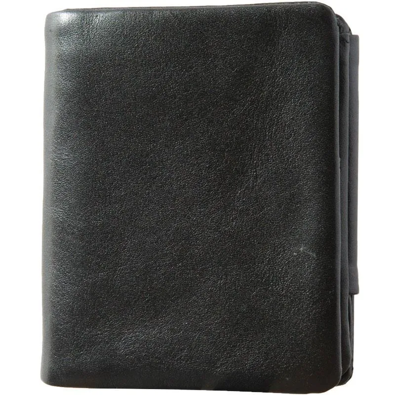 Black Leather Mens Small Wallets Trifold Vintage billfold Wallet for Men