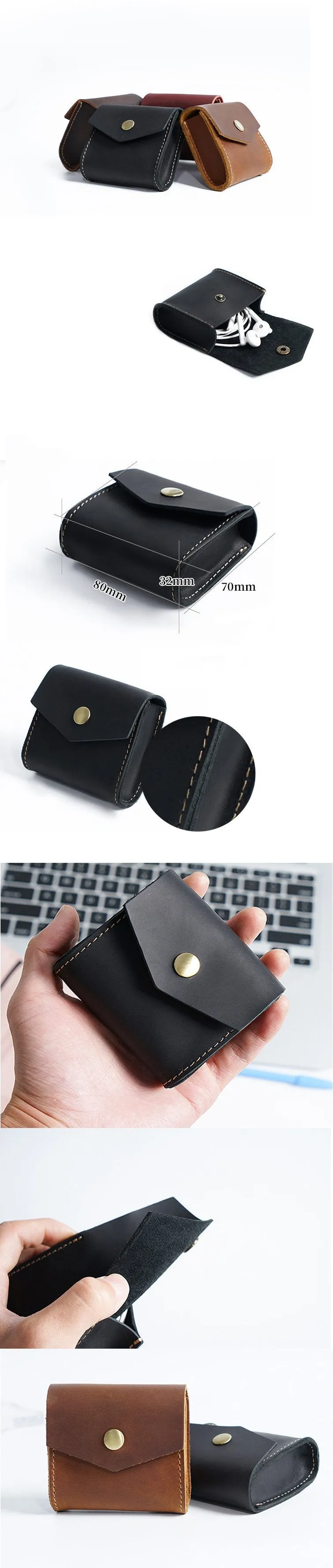 Black Small Card Holder Leather Men's Wallet Coin Holder Brown Charge Holder Small Wallet For Men