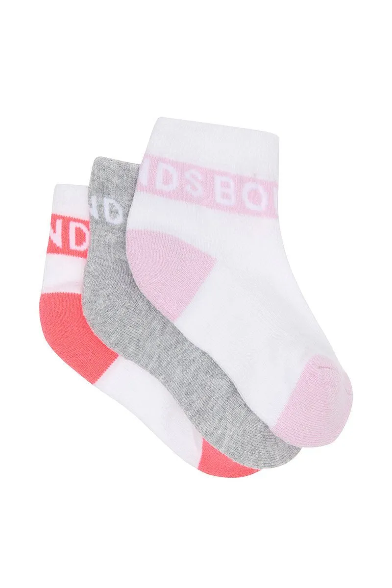 Bonds Baby Active Quarter Crew Socks 3 Pack - White/Pink/Grey