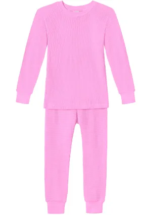 Boys and Girls 100% Cotton Soft & Warm Heavier Thermal Long John Set | Medium Pink