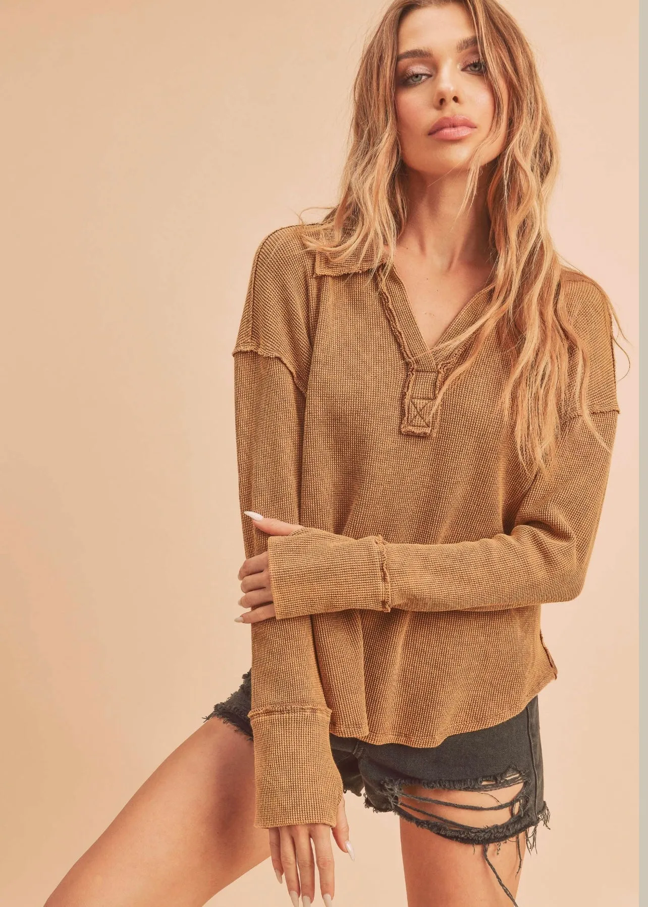 Calin Thermal Waffle Knit Top