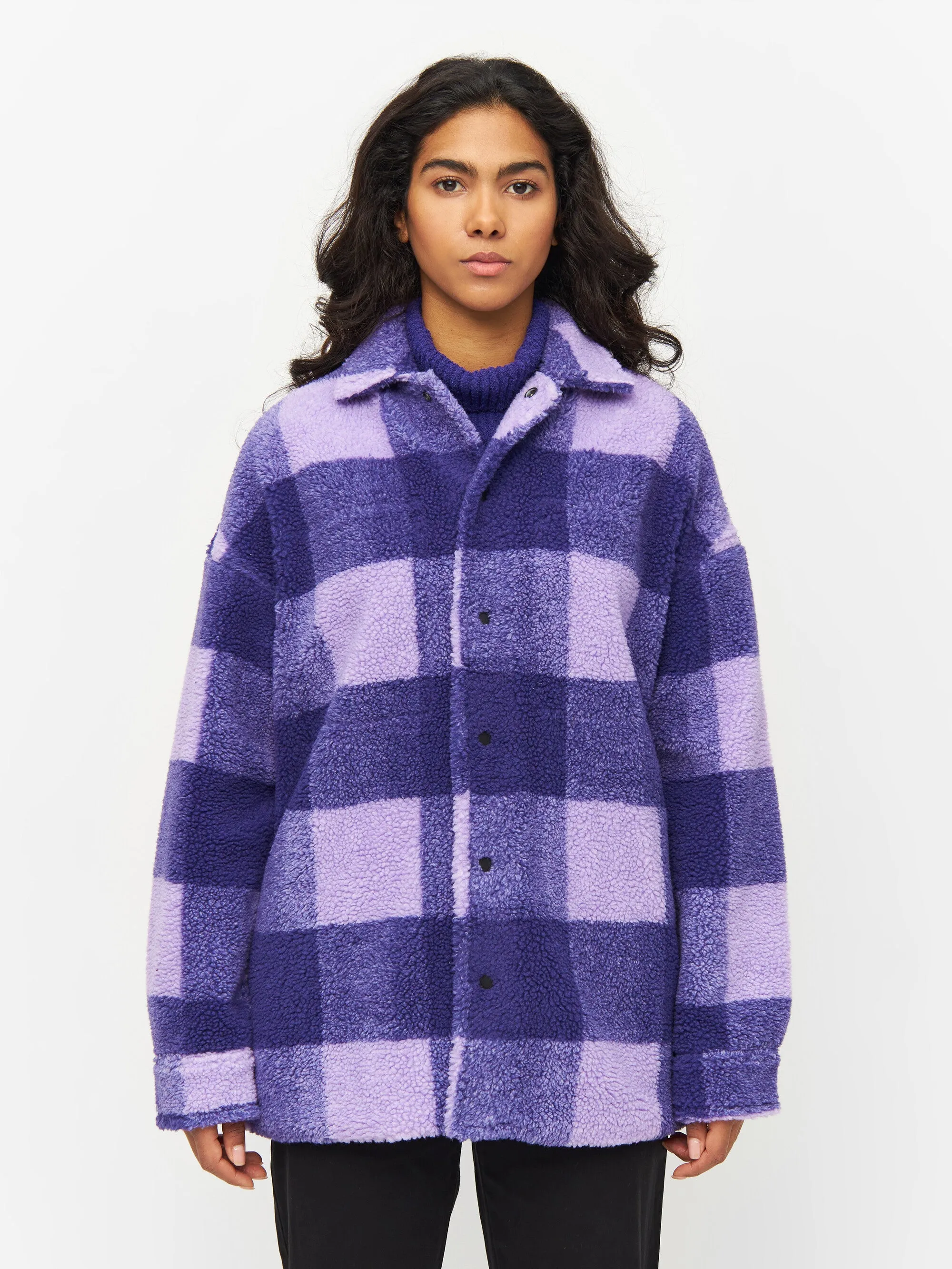 Checked teddy overshirt - Violet Tulip