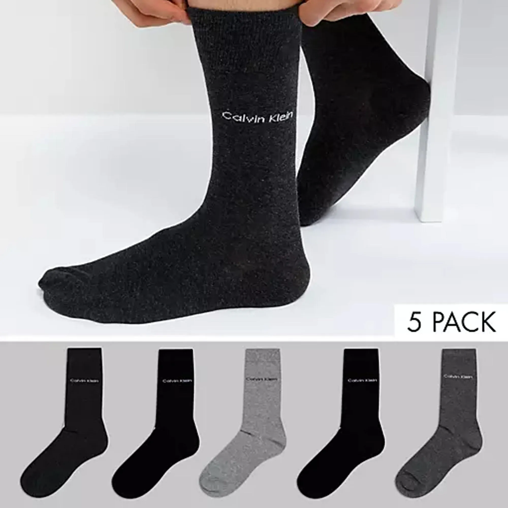 CK - Men 'Multi' Premium Knit Crew  Box of 5 Pairs Socks CK05