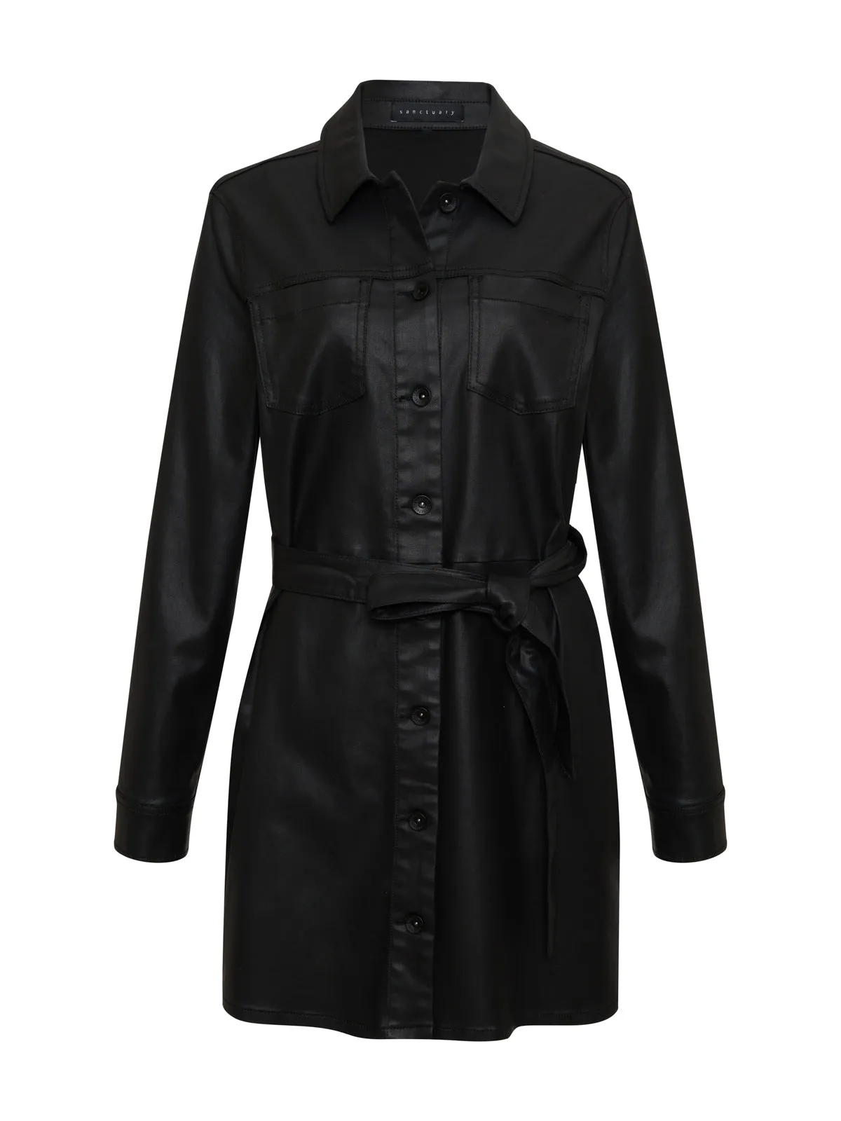 Coated Denim Dress Black