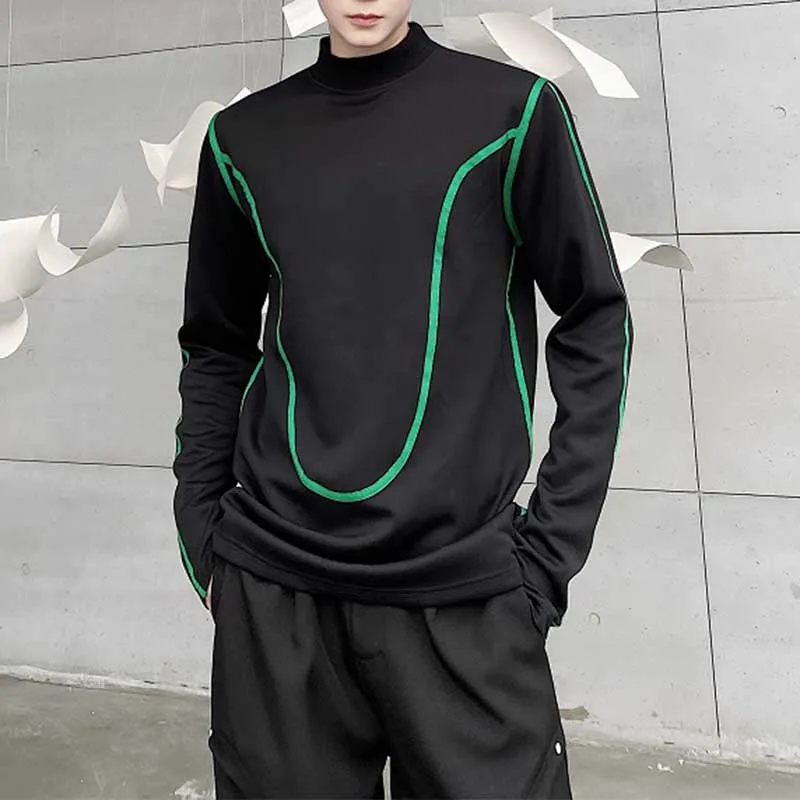 Contrast Webbing Turtleneck Sweatshirt