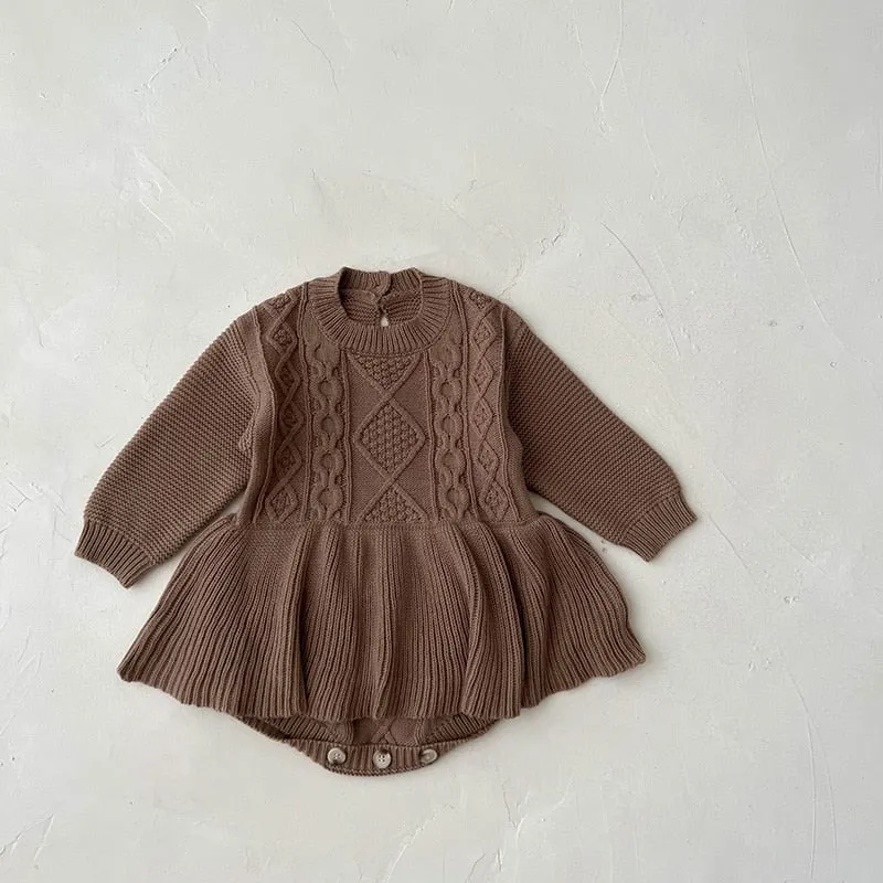 Cozy Cable Knit Jumper Dress Romper for Girls