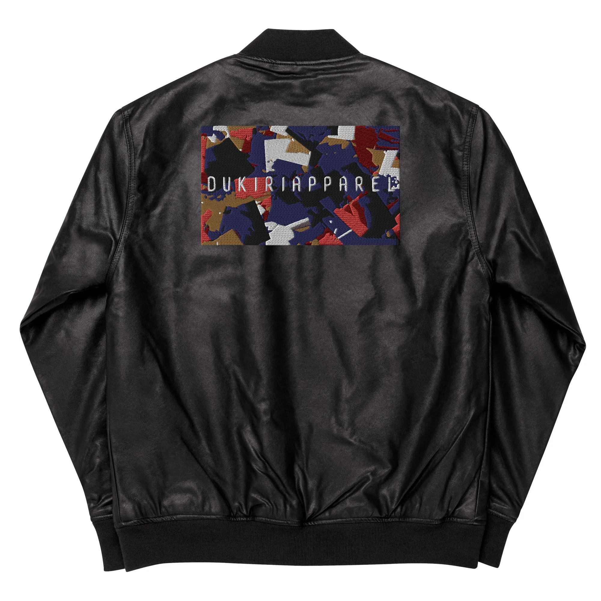 Cubism back patch Leather Bomber Jacket