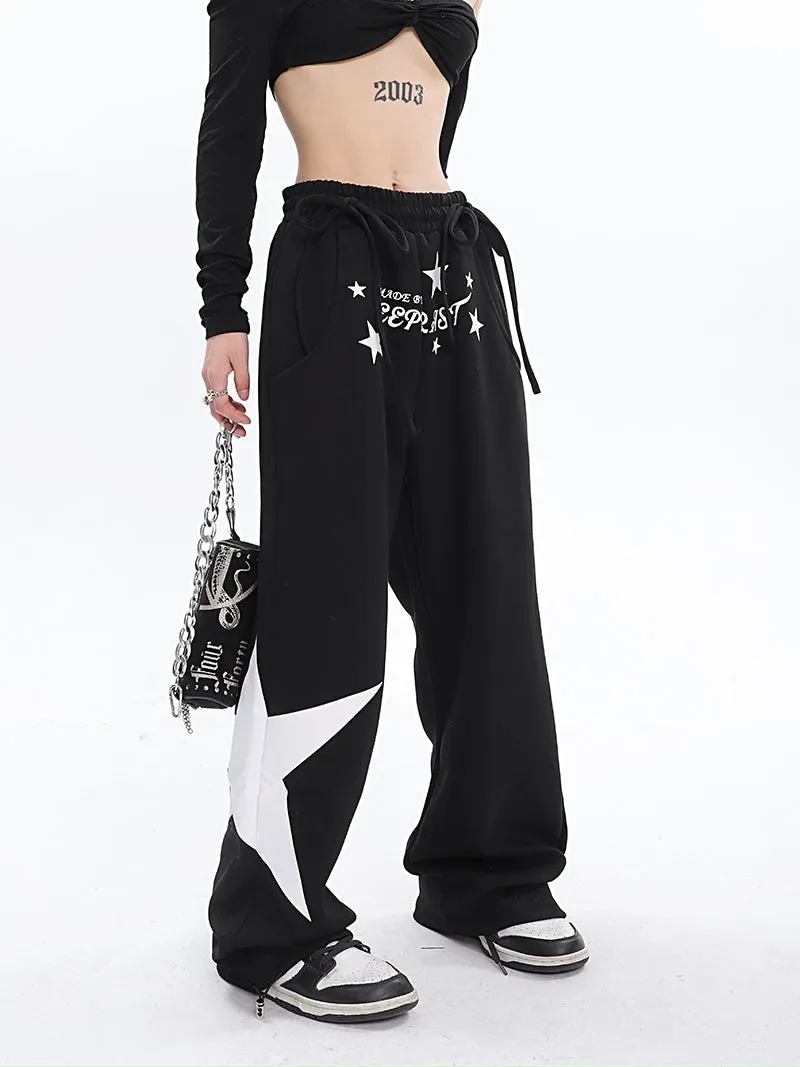 DEEPRAST Graphic Letter Print Solid Color Baggy Loose Straight Leg Pants