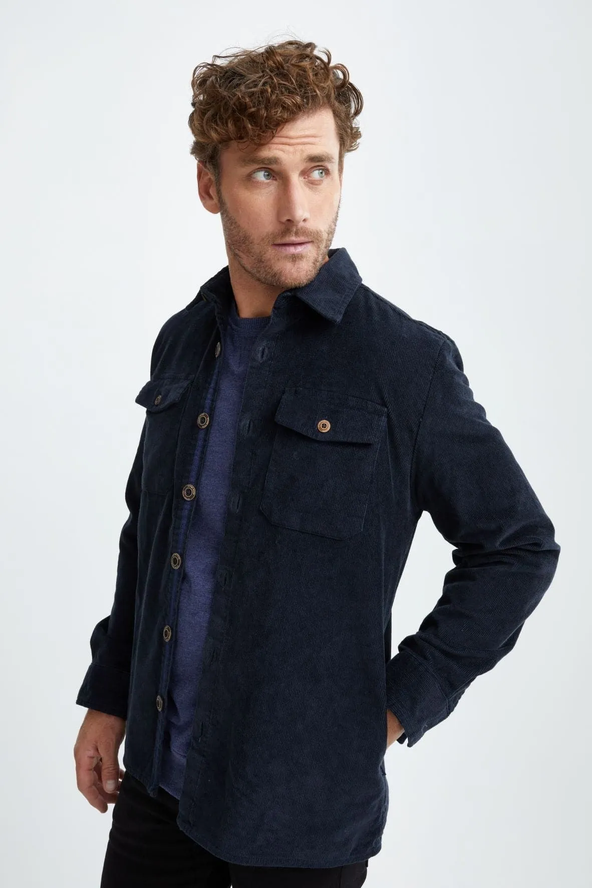 Denim Blue Brushed Corduroy Overshirt