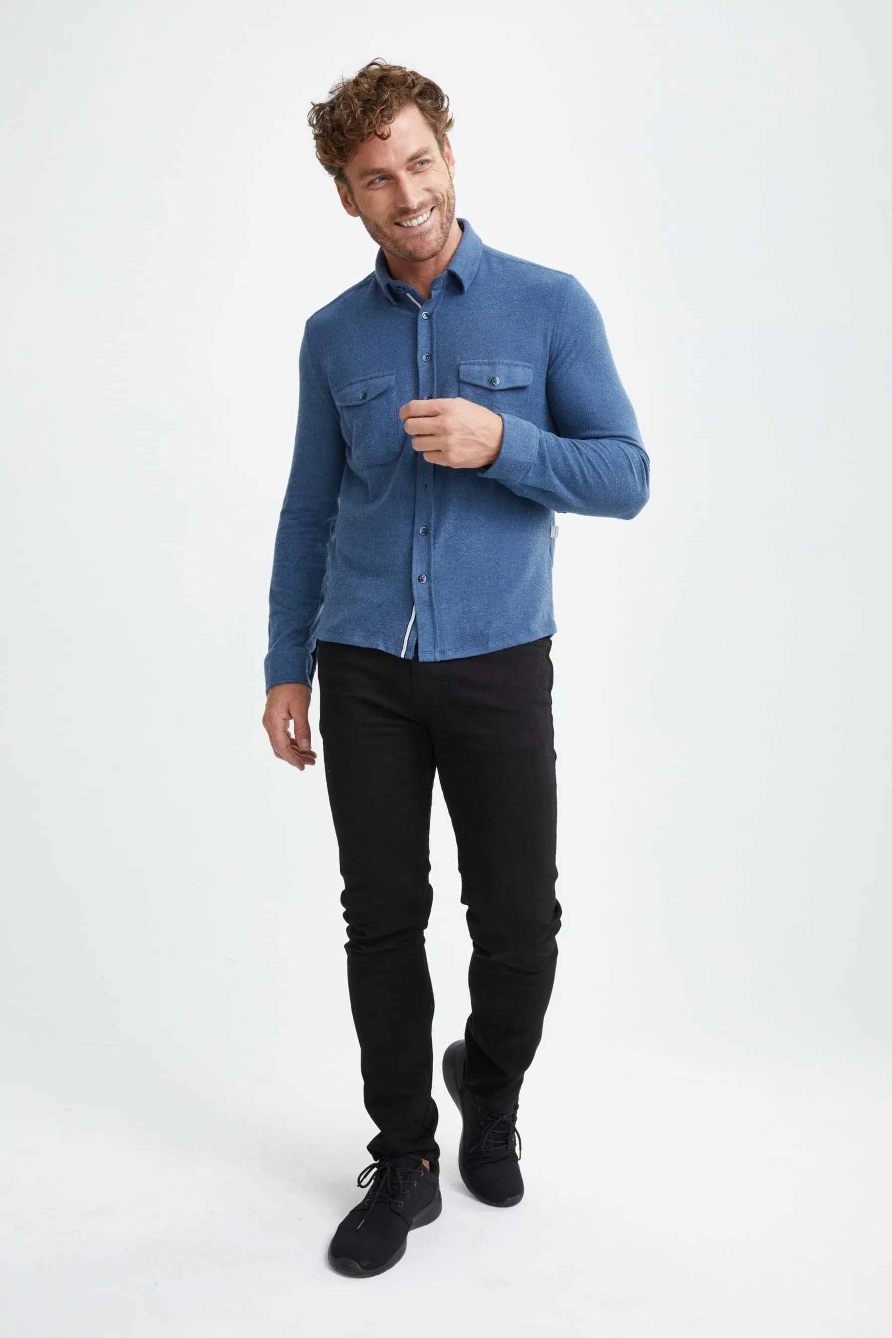 Denim Blue T-Series Solid Fleece Shirt