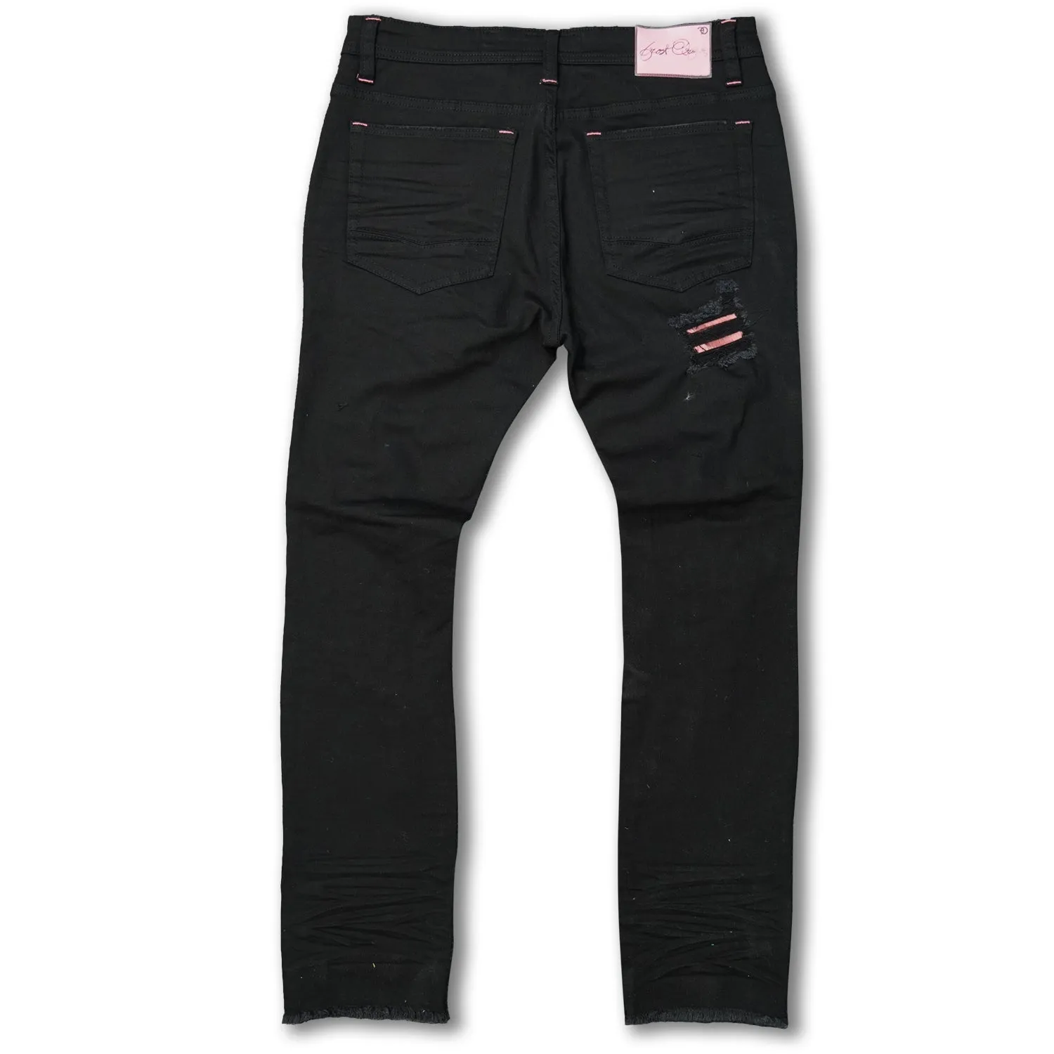 F1745 Shredded jeans w/ Cord Layer - Black