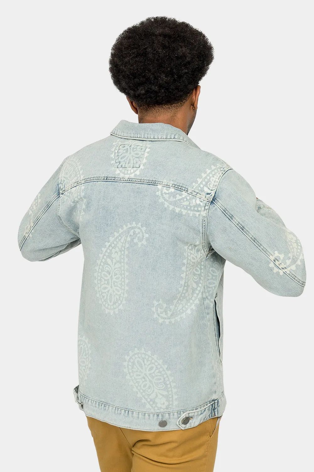 Faded Paisely Print Denim Jacket