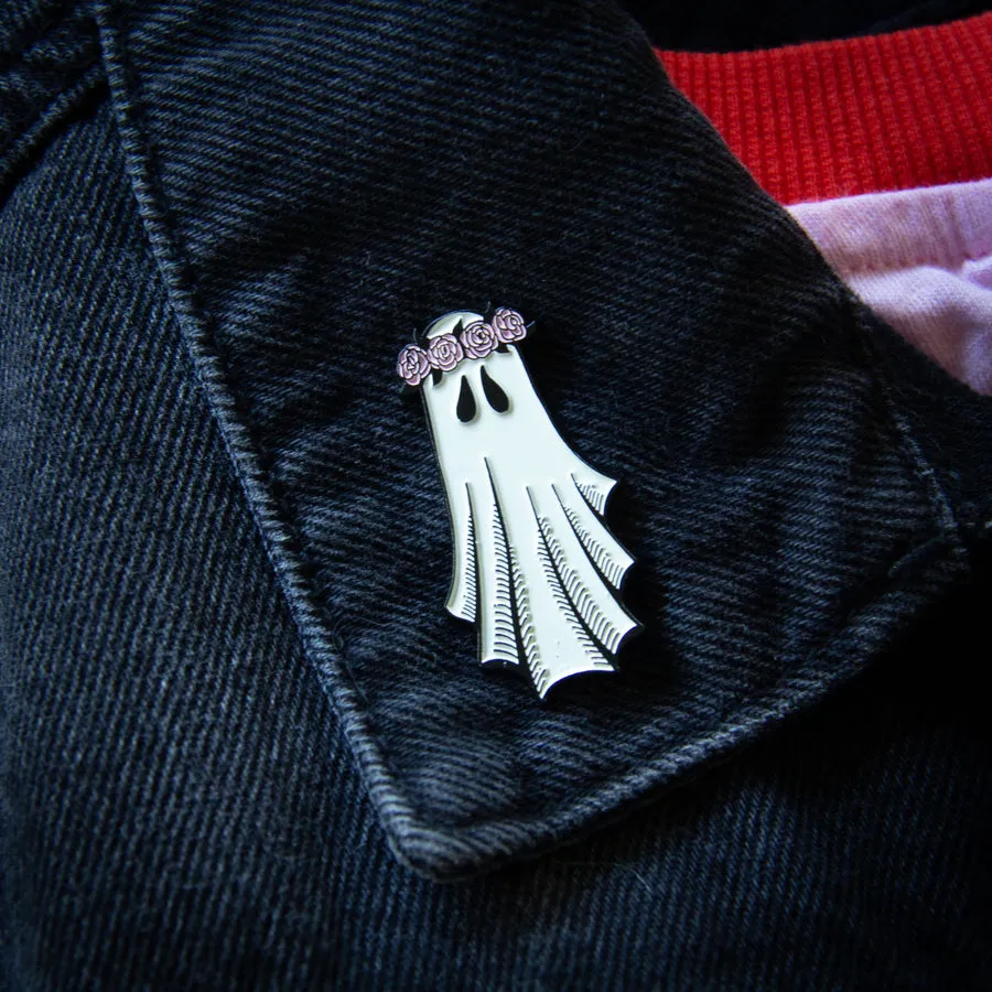 Flower Crown Ghost Enamel Pin