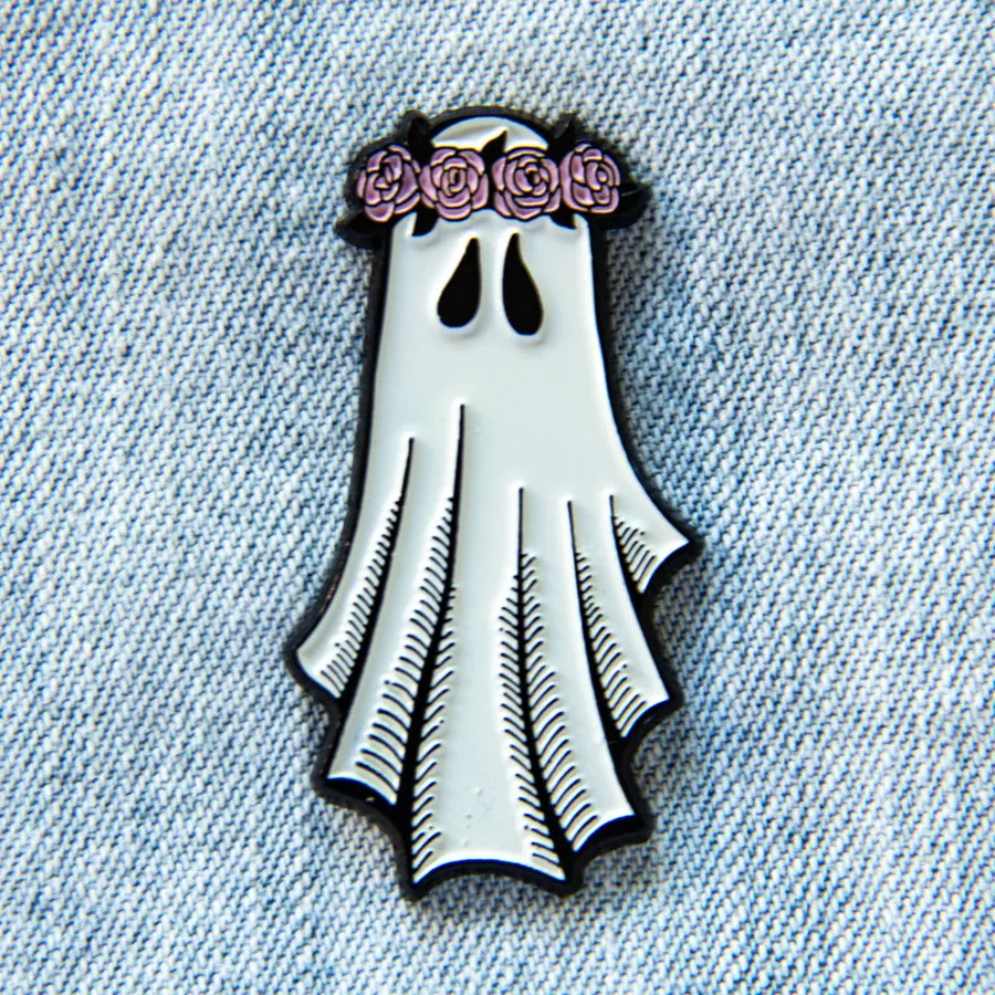 Flower Crown Ghost Enamel Pin