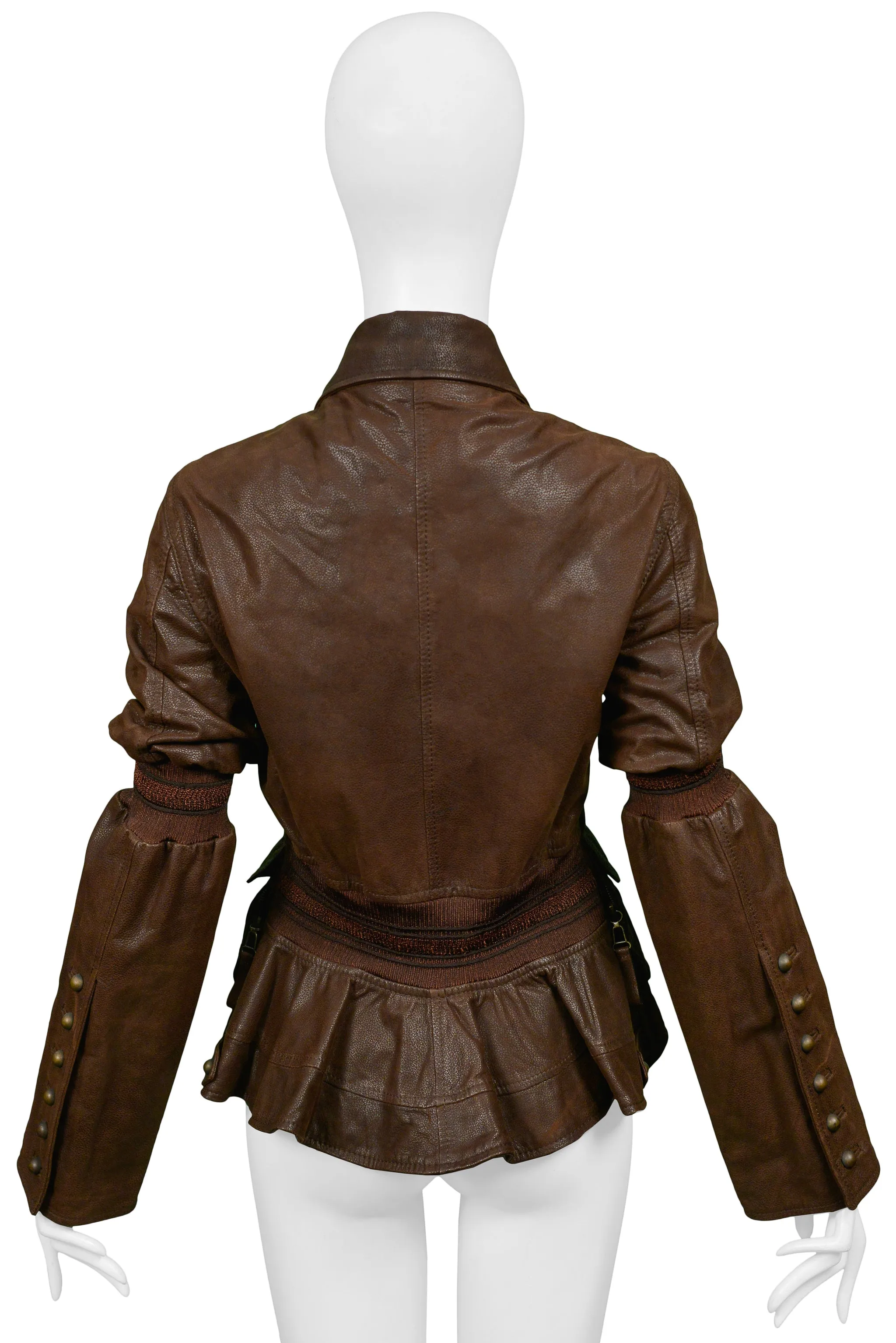 GIANFRANCO FERRE BROWN LEATHER AVIATOR JACKET WITH BRASS HARDWARE