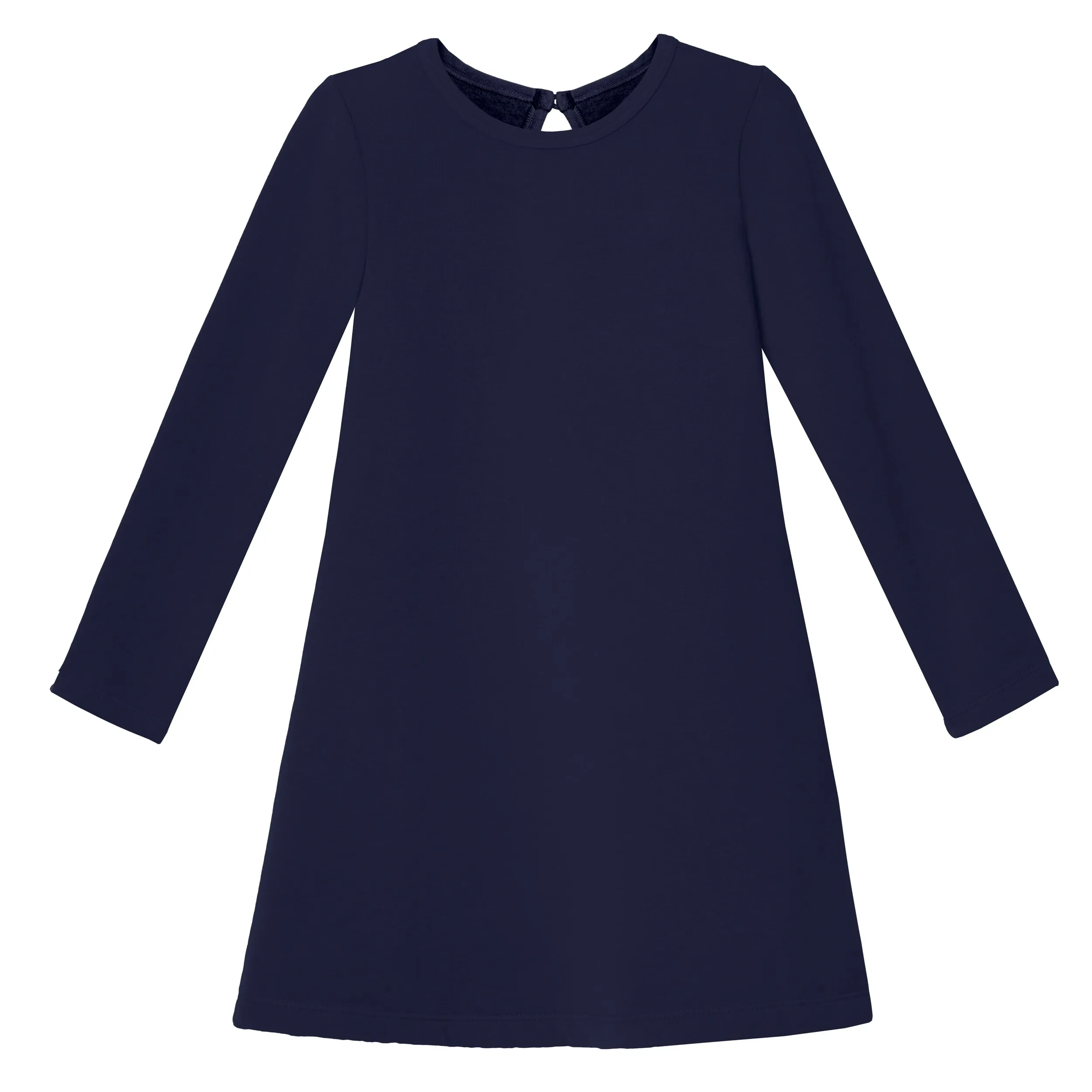 Girls Lightweight Soft Cotton Fleece A-Line Dress| Navy