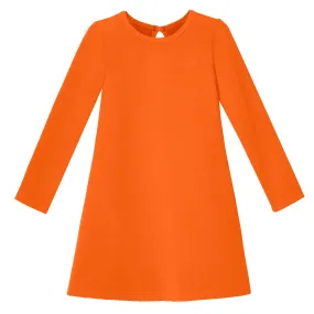 Girls Lightweight Soft Cotton Fleece A-Line Dress| Orange