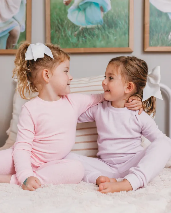 Girls Soft & Cozy Thermal 2-Piece Long Johns | Deep Purple w- Light Pink Stitch