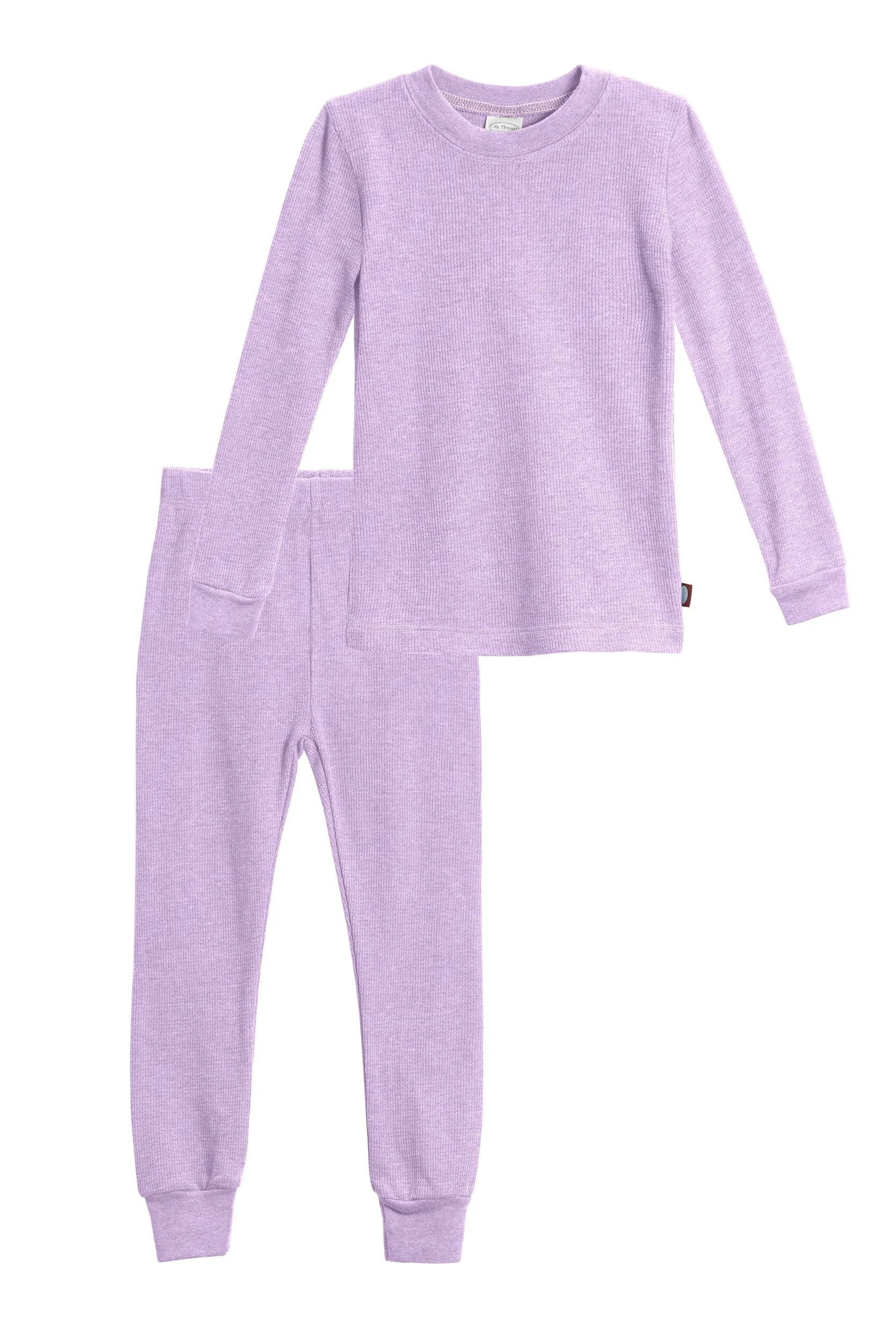 Girls Soft & Cozy Thermal 2-Piece Long Johns | Lavender w- Light Pink Stitch